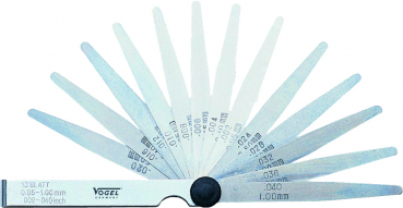 Feeler Gauge Set, singly, in foil, 0.05 - 1.00 mm / .002 - .040  inch, 13 blades