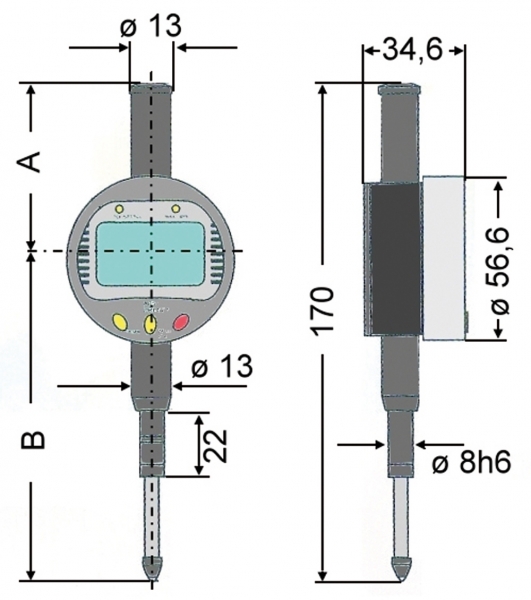 Digital-Messuhr, mit USB-Datenausgang, 0 - 25.4 mm / 0 - 1.0 inch