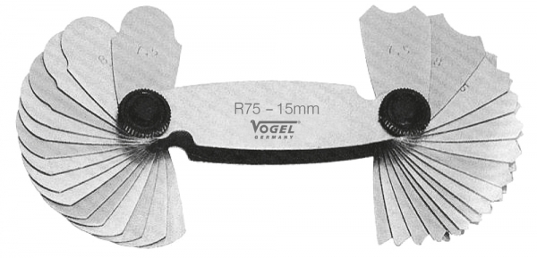 Radius Gauge. carbon steel. 15.5 - 25.0 mm. 30 blades